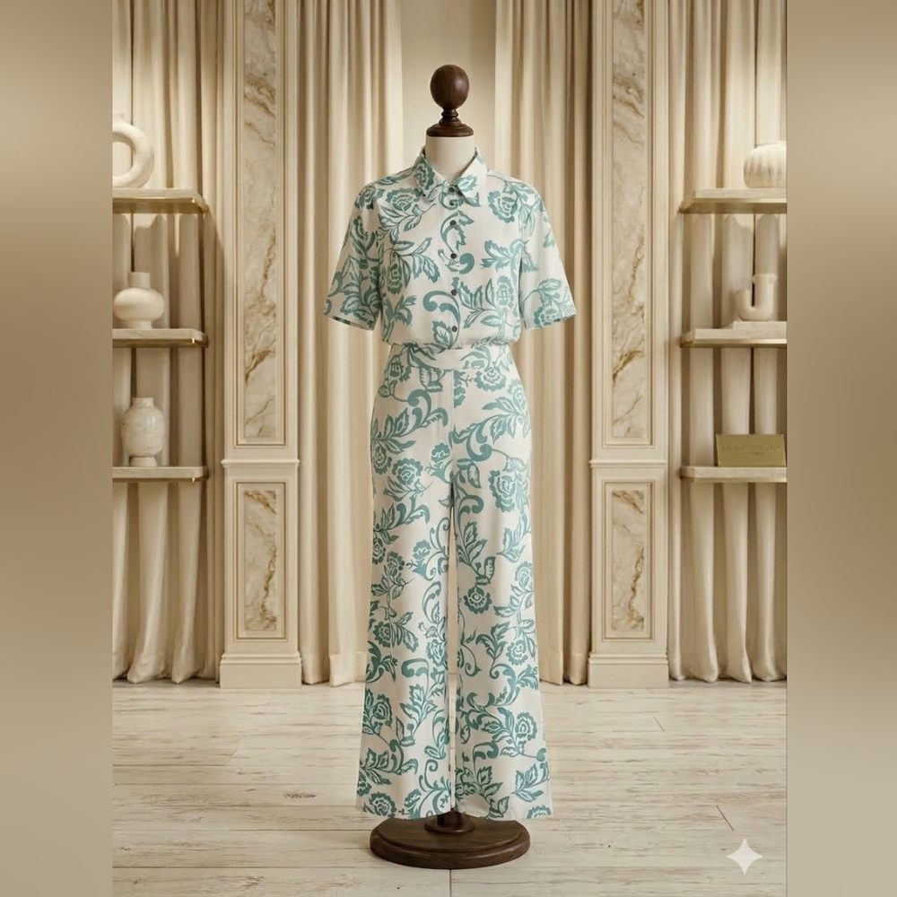 Rosa Clothing 2PC Set – Green & White Pattern